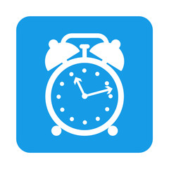 Icono plano despertador en cuadrado azul