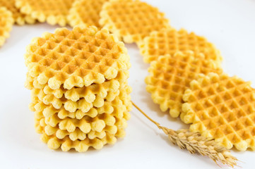 Bunch of golden baked waffle cookies