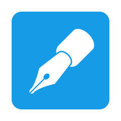 Icono plano pluma estilografica en cuadrado azul