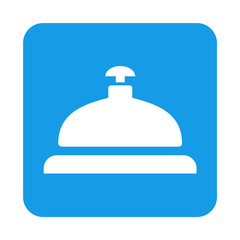 Icono plano timbre de hotel en cuadrado azul