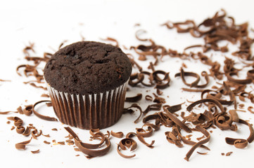 Chocolate muffin with shredded pieces