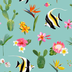 Tropical Seamless Vector Floral Summer Pattern. For Wallpapers, Backgrounds, Textures, Textile, Cards.