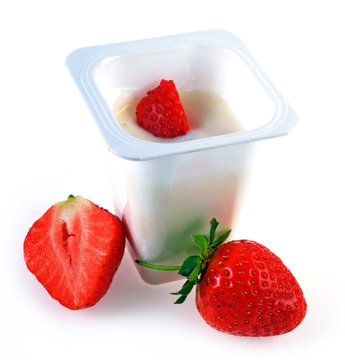 yogurt and ripe strawberries