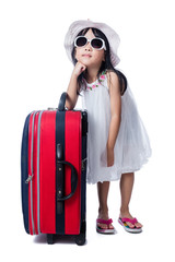 Asian Little Chinese girl with a suitcase