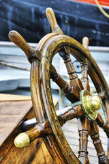 Old boat steering wheel from wood