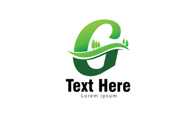 natural landscape green lands with tree and plants with initial G for golf and gardening service company logo