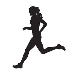 Fototapeta na wymiar Running woman side view vector silhouette