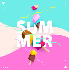 Word "summer" with colorful ice cream