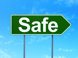 Safety concept: Safe on road sign background