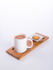 coffee or coffee with cookies on background.