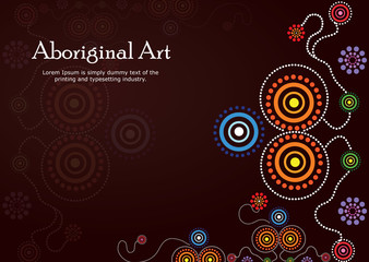 Aboriginal art. Vector Banner with text. 