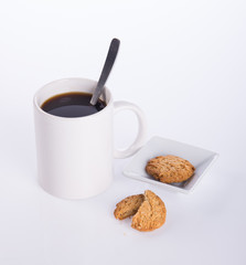 coffee or coffee with cookies on background.