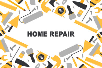 Vector illustration of building tools background. Home repair banner