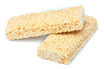 Two pieces of gozinaki confection sweets isolated.