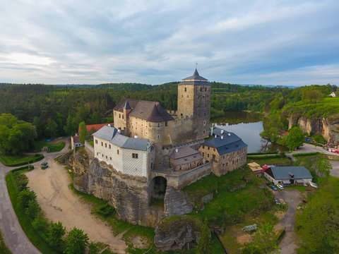 Aerial view of Medieval castle Kost in Czech republic