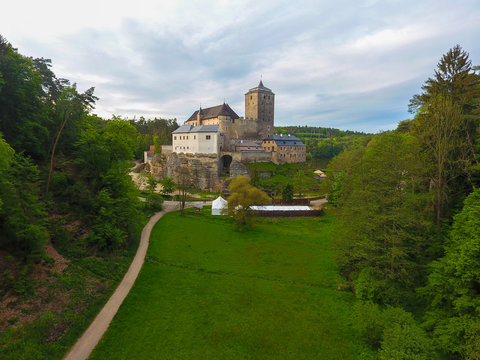 Aerial view of Medieval castle Kost in Czech republic