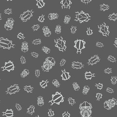 Seamless pattern with white bugs on a gray background