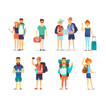 People and couples travelling. Character design. Flat design vector illustration.