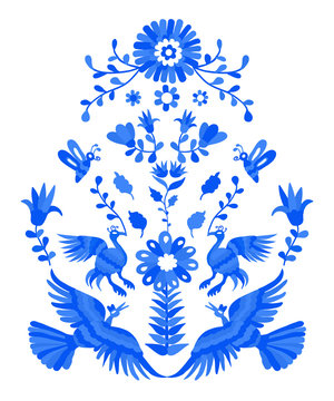 Vector folk Mexican Otomi Style embroidery Pattern