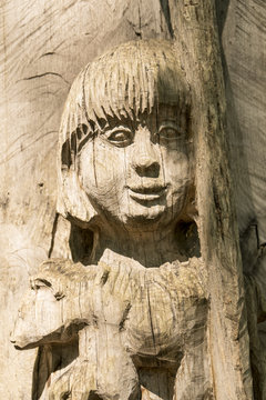 Wood sculpture in the woods