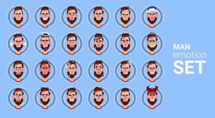 Fototapeta na wymiar Profile Icon Male Different Emotion Set Avatar, Man Cartoon Portrait Face Collection Flat Vector Illustration