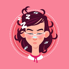 Profile Icon Female Emotion Avatar, Woman Cartoon Portrait Sleeping Face Flat Vector Illustration