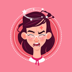 Profile Icon Female Emotion Avatar, Woman Cartoon Portrait Angry Face Flat Vector Illustration