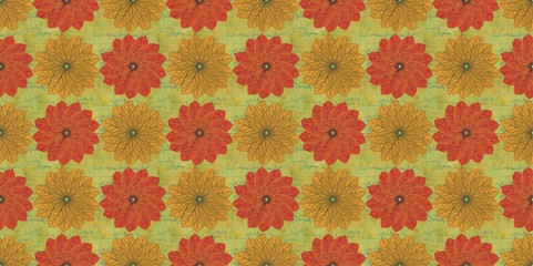 Grunge seamless background with prints of flowers. Raster image