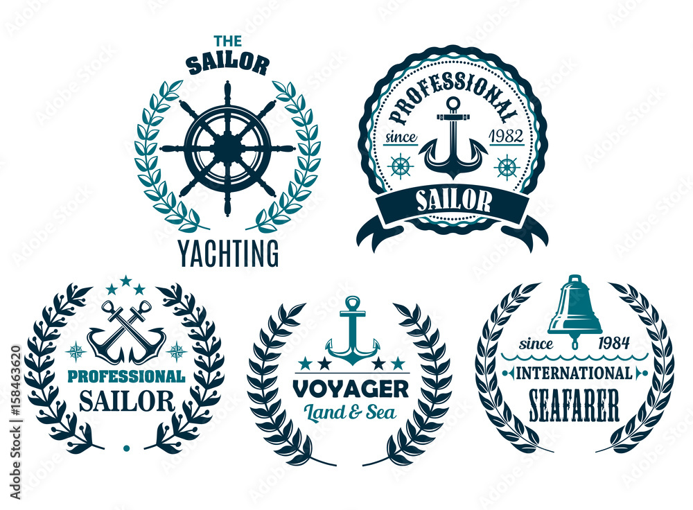 Sticker Vector set of nautical heraldic icons for yachting