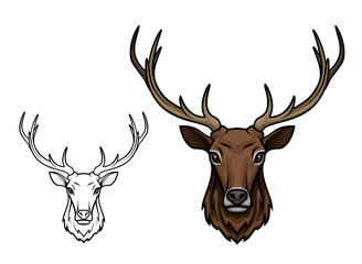 Deer antlers muzzle vector isolated sketch icon