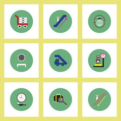 Collection of stylish vector icons in colorful circles travel transportation