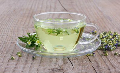 herbal tea with heartsease / Tea with fresh and dried flowers from field pansy 