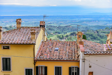 Colorful italian building in Montepulciano, Siena, Tuscany, Italy