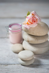 composition of spa treatment on white wooden