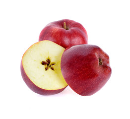 Ripe red apple with half Isolated on white background
