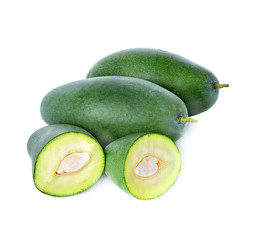 Green mangoes slices  isolated on white background