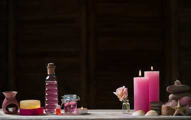 composition of spa treatment on white wooden