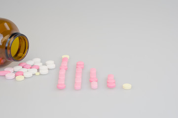 Colorful tablets place as bar graph with white background