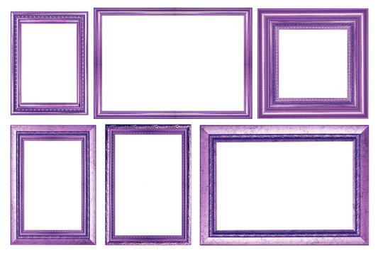 collection of vintage purple picture frame, isolated on white