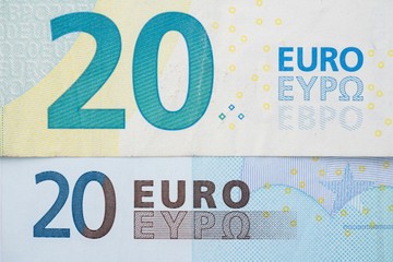 money concept : detailed text on a 20 euro banknotes.