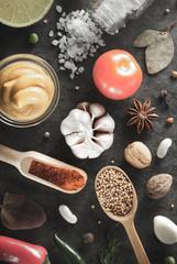 herbs and spices at table