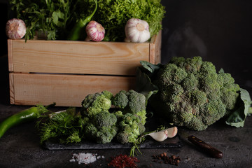 Cabbage broccoli on a dark background