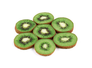 Kiwi fruit slices isolated on white background