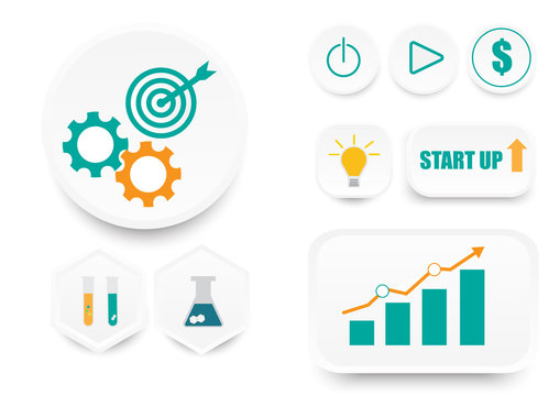 white button innovation technology business start up icons  