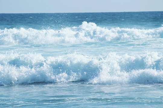 Sri Lanka island . Ocean wave with white foam, beautiful blue Indian ocean