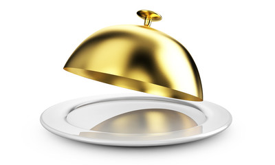 Fototapeta premium 3d render of closed godlen cloche, isolated on white background