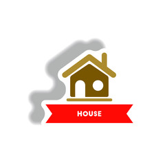 stylish icon in paper sticker style building house