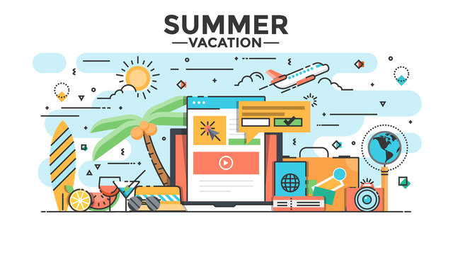Flat Line Design Hero Image - Summer Vacation concept