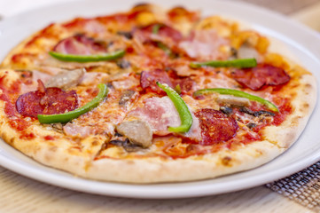 pizza closeup, selective focus.