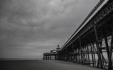 Blackpool pleasure beach pier black and white